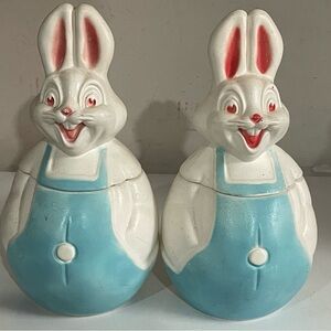 Empire Easter Bunny Blow Mold Cookie Jar Lot of 2 Vintage 1960s